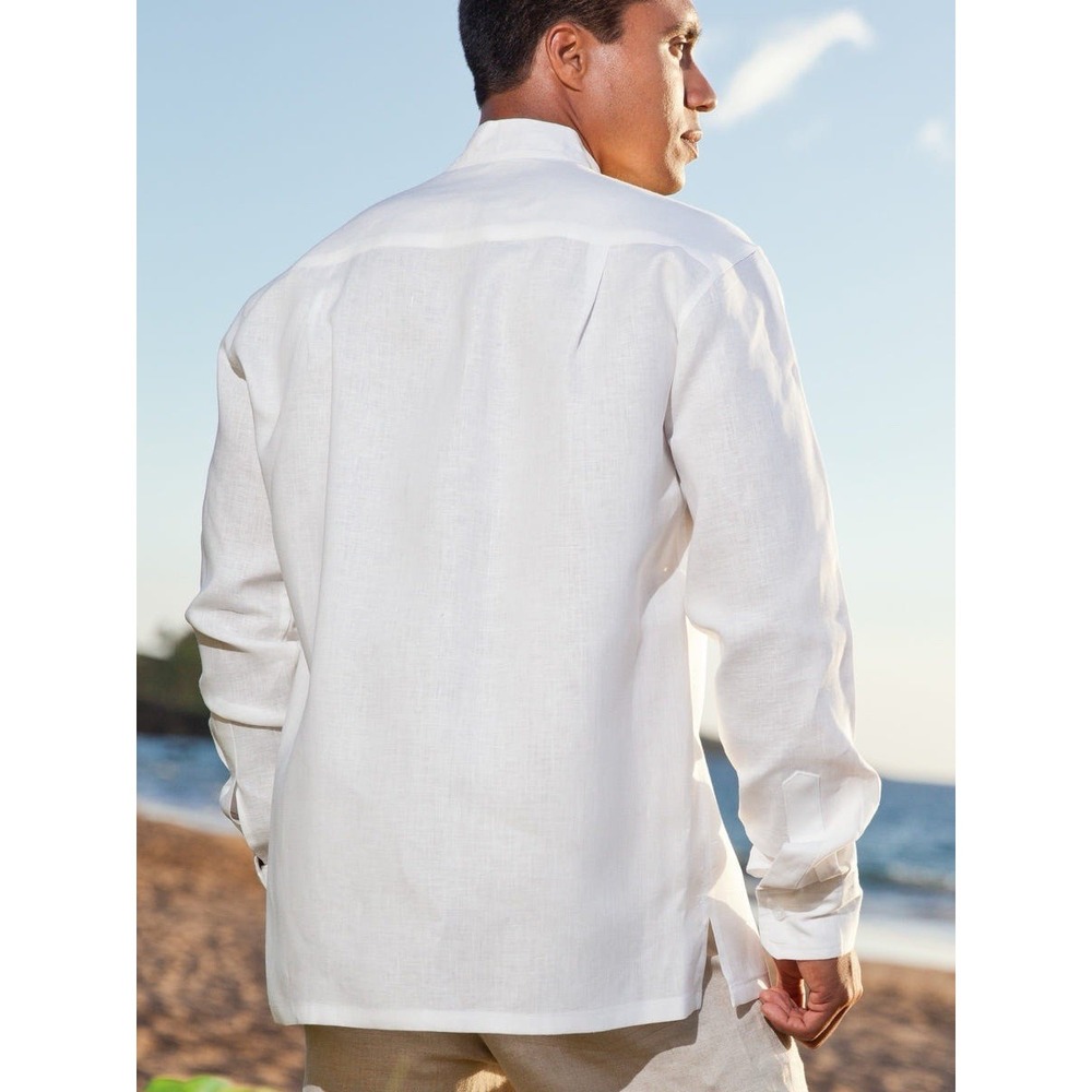 Mens‎ 100% Linen Button Down Long Sleeve Shirt Size XXL White Beachy Wedding - Picture 2 of 14